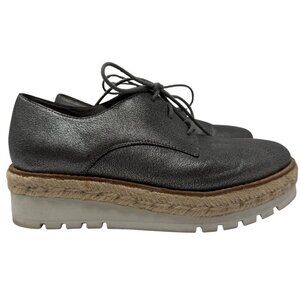 Eileen Fisher Everly Derby Leather Platform Oxford Shoes Womens 7 Silver Lace Up